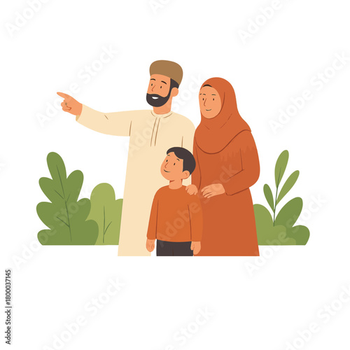 Hijab mother and father with child, Family vector, family illustration