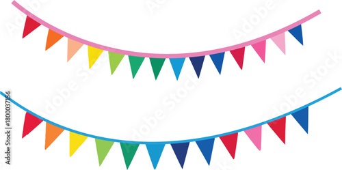 Colorful Triangle Bunting Flags Hanging on White Background party celebration