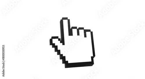 Pixelated hand cursor isolated on for web design, user interface, and graphic design projects with a retro style