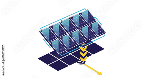 Isometric solar panel array illustration isolated on, showcasing sustainable energy technology and renewable power generation for clean energy solutions