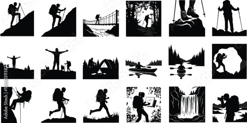 adventure, nature, silhouette, hiking, climbing, kayaking, camping, exploring, photography, trekking, waterfall, forest, mountain, outdoor, recreation