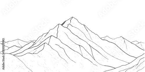 Hand drawn mountain range line art illustration landscape outline sketch