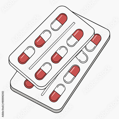 Illustration of two blister packs of capsules isolated on