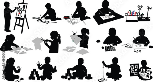 children, creativity, learning, silhouette, art, craft, drawing, painting, coloring, cutting, folding, play, education, activity, development