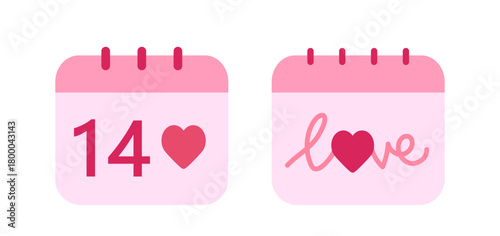Set of valentine's day calendar flat vector illustration.
14 February calendar element design.
Love calendar icon.
White background.