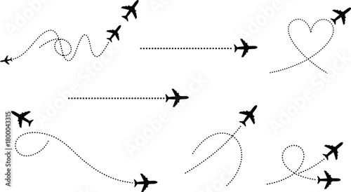 Airplanes Flying on Dotted Lines Showing Different Flight Paths Keywords: airplanes, flying, dotted lines, flight paths, routes, travel
