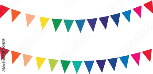 Colorful Triangle Bunting Flags Garland on White Background party celebration