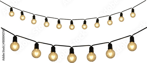 String of Warm Yellow Incandescent Light Bulbs on White Background string lights garland