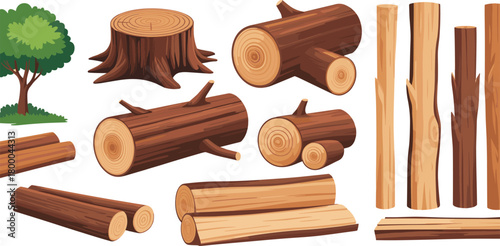 wood logs illustration, cut tree trunk, timber collection, forest tree stump, natural lumber, tree wood texture,