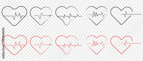 heart beat and life line icon set. red and black heart beat line icon set. vector illustration.