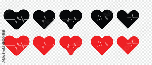 heart beat and life line icon set. red and black heart beat line icon set. vector illustration.