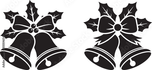 Christmas bells with holly vector silhouette