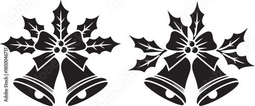 Christmas bells with holly vector silhouette