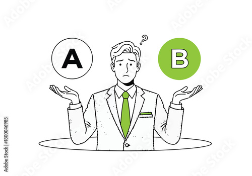 Businessman choosing between options a and b, a crucial decision - Flat stock illustration