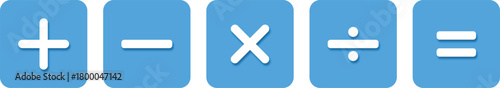 A row of five bright blue rounded square buttons each displaying a fundamental mathematical operation symbol in white against a clean white background
