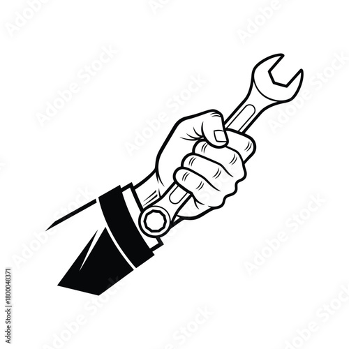 Hand Holding Wrench Tool Illustration repair construction maintenance mechanic spanner fix engineer worker industry equipment hardware