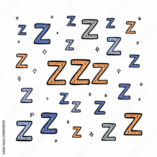 Sleep zzzz doodle symbol set. Sleepy dream icon. Doodle comic sketch style vector illustration.