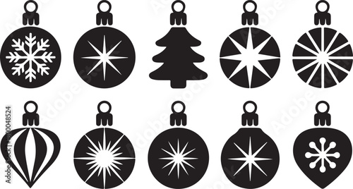 Christmas icon set ornament silhouette vector