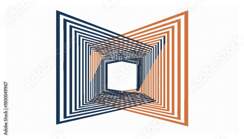 Flat Abstract Corridor Design Created with Converging Lines in Two Solid Colors