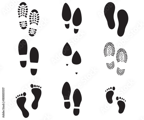 Shoes footprint silhouette walk signs collection