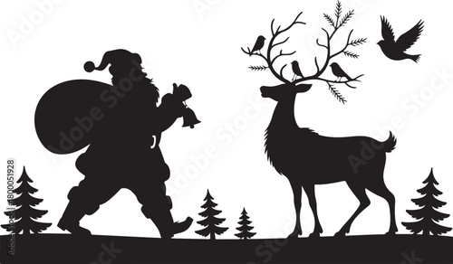 Christmas Santa claus with gift silhouette vector illustration isolated on a white background