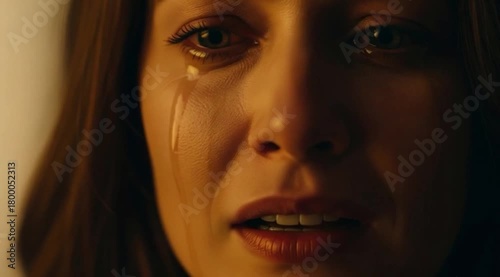 Mulher Triste Chorando com Lágrimas Escorrendo pelo Rosto em Close-up