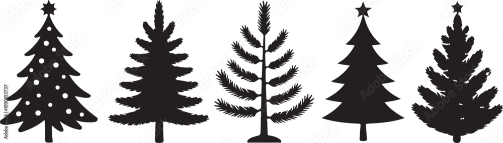 Obraz premium Christmas tree set black silhouette design isolated vector