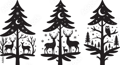 Christmas tree with deer forest scene