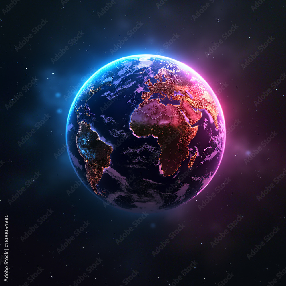 Fototapeta premium Neon Earth in the Universe