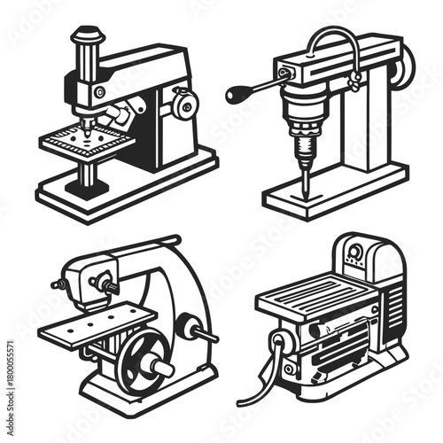 Milling machine set isolated on for metal and wood work