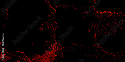 red background with relief black material surface. Distressed rough grunge texture surface red color. Fire & brimstone Abstract red grunge reflection. Decorative red panoramic background texture.