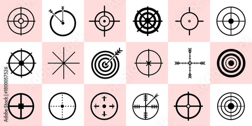Set of black and white target and sight icons vector illustration collection for aiming concepts