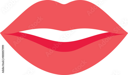 vector art of red lips isolated on white background