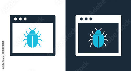 Browser window with bug icon, malware alert - Blue icon vector - Vector icon symbol for website - Icon vector