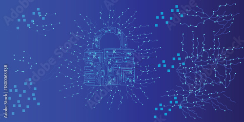 Electronic circuit futuristic neon padlock. Cyber, personal data, privacy information security. Internet networking  security . cybersecurity conceptual generative ai illustration