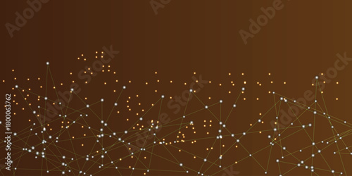 Glowing light blue neon AI chip with thin circuit contact lines. Technology lines circuit and dots on blue background