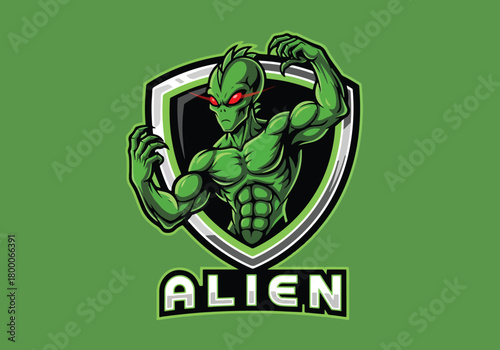 Alien gaming logo muscular character design esports emblem - Gaming logo - Gaming Mascot - esport mascot vector illustration
