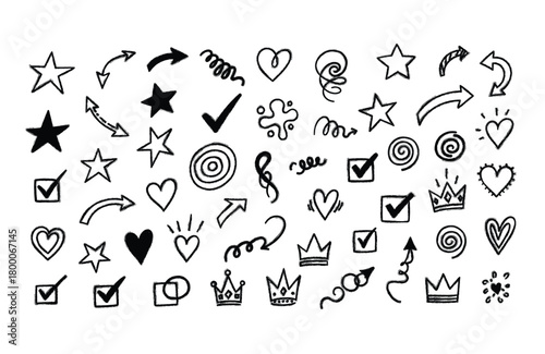 Hand-Drawn Doodle Elements: Stars, Arrows, Hearts, and More