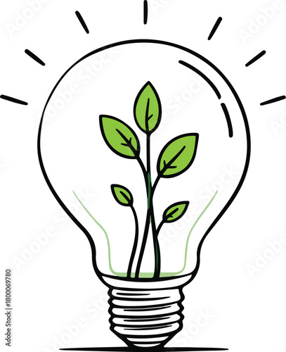 Eco-friendly Idea: A light bulb encompasses a young plant, representing the synergy of nature and innovation, symbolising fresh ideas and sustainable practices.