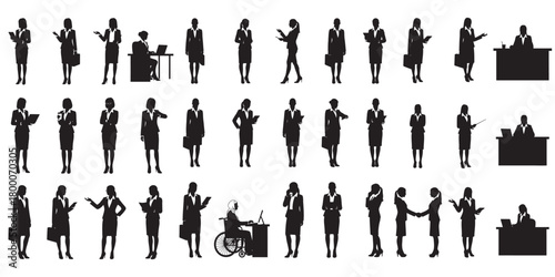Silhouettes of diverse businesswomen in various poses represent professional success