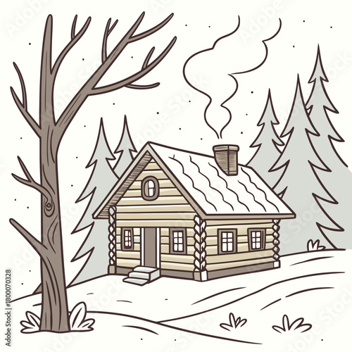 A cozy cabin in the woods during winter