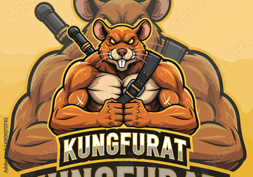 Kungf furat muscular warrior mascot logo design - Gaming logo - Gaming Mascot - esport mascot vector illustration