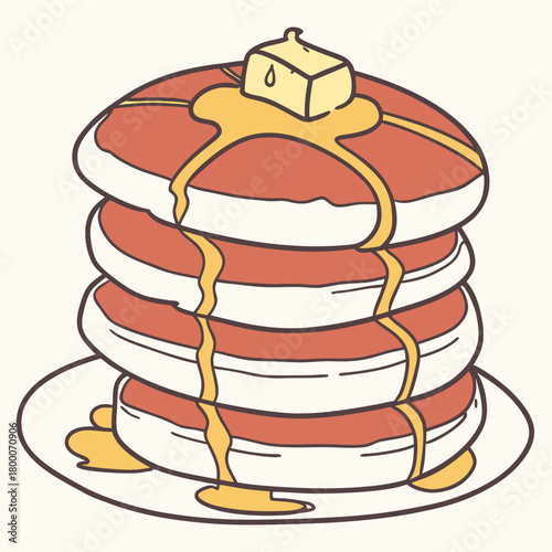 Illustration of a stack of pancakes with butter and syrup