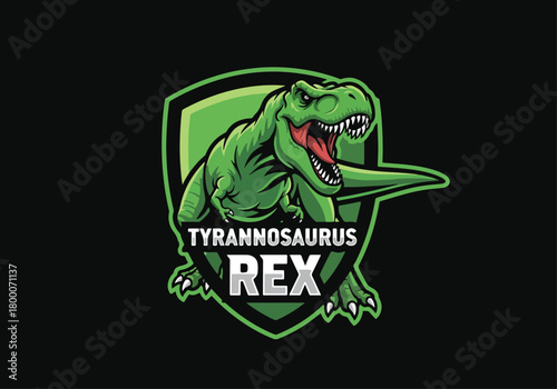 Green tyrannosaurus rex shield gaming logo design - Gaming logo - Gaming Mascot - esport mascot vector illustration