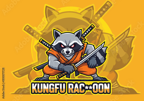 Cool kung fu raccoon gaming logo design mascot - Gaming logo - Gaming Mascot - esport mascot vector illustration