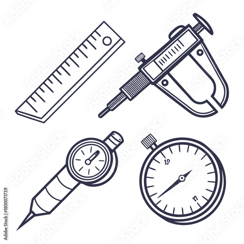 Set of measuring instruments isolated on for precision work