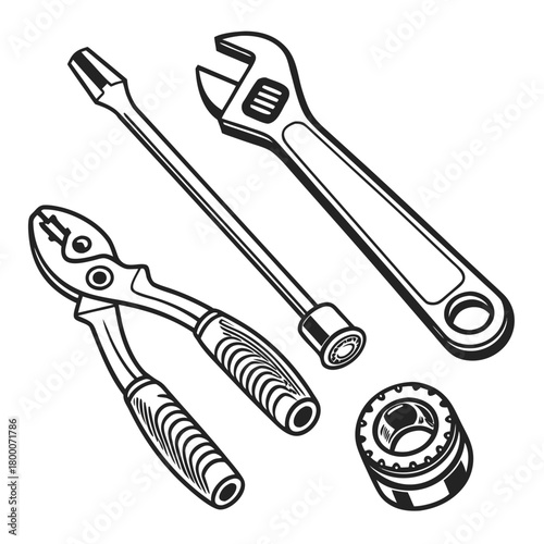 Set of pliers and wrenches isolated on, vector illustration