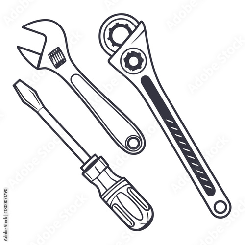 Set of hand tools isolated on, vector illustration