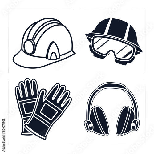 Set of safety equipment isolated on for industrial work