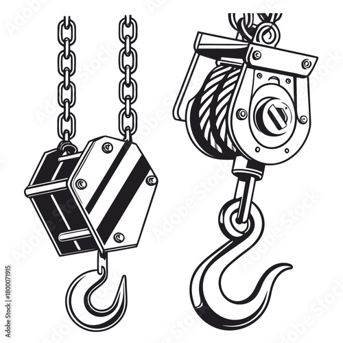 Crane hook and chain isolated on for lifting heavy load